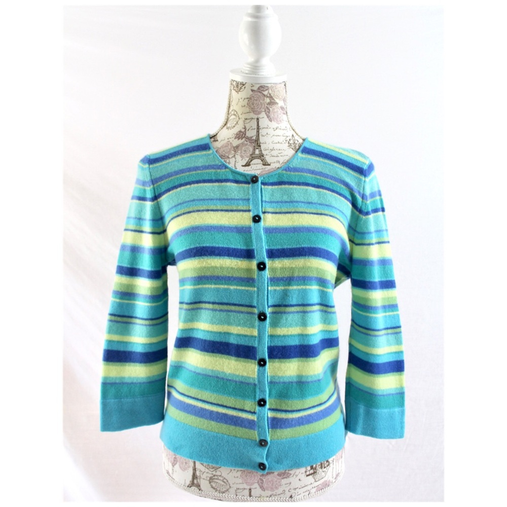 Iris von Arnim 100% Cashmere Stripe Cardigan Med.